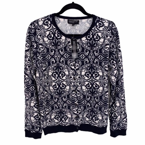 Jones New York Sweaters - Jones New York| Navy/White Cardigan Sz M